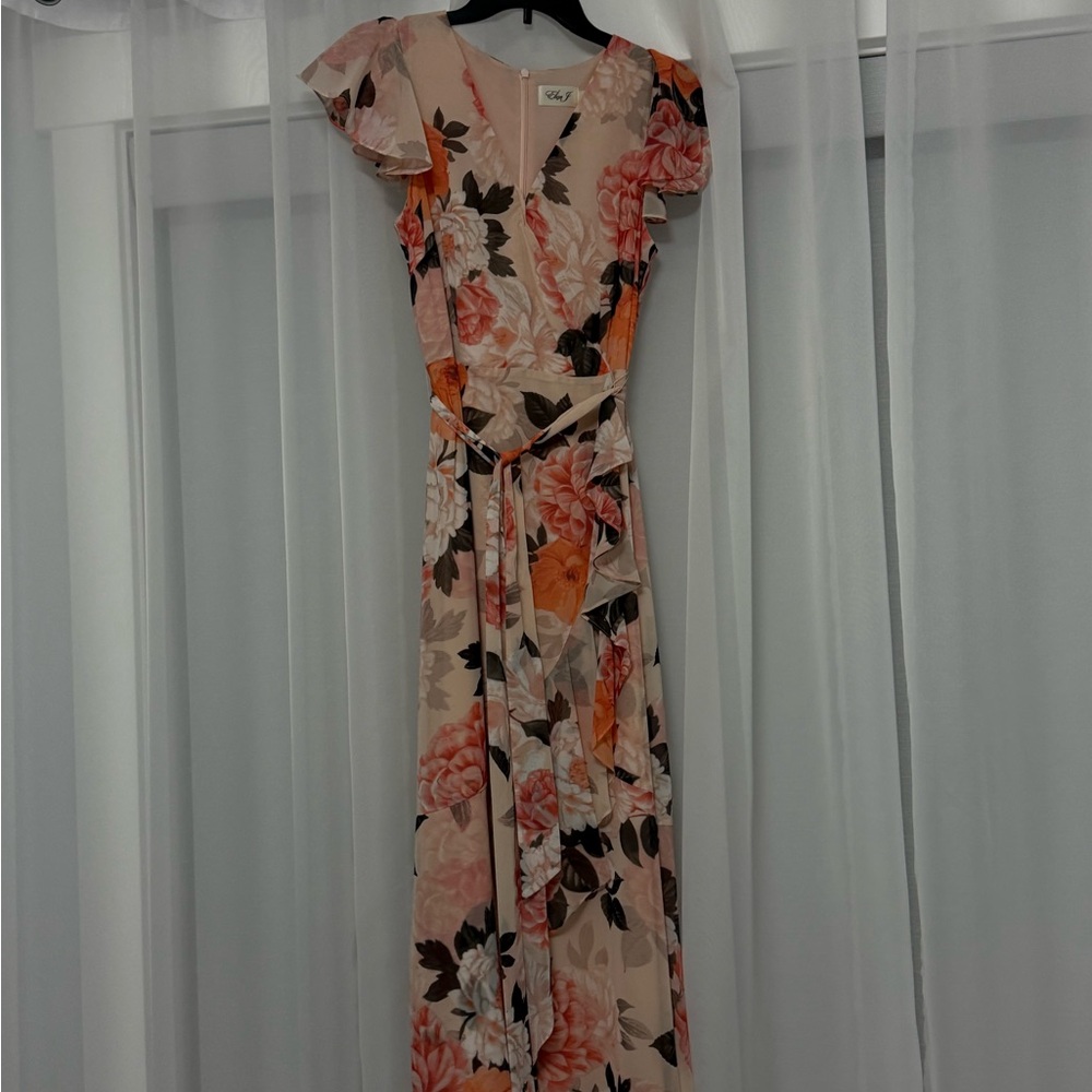 Macy's Peach and Coral Floral Maxi Dress